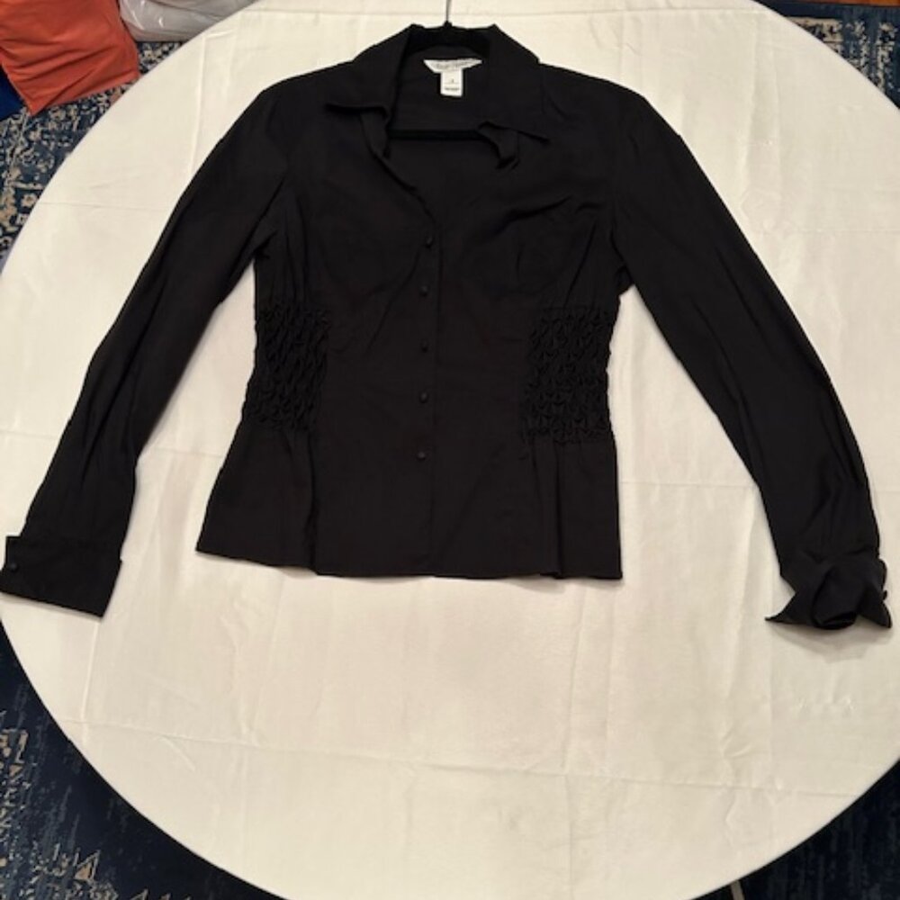 White House Black Market - Black button down top with detail at waist - SM